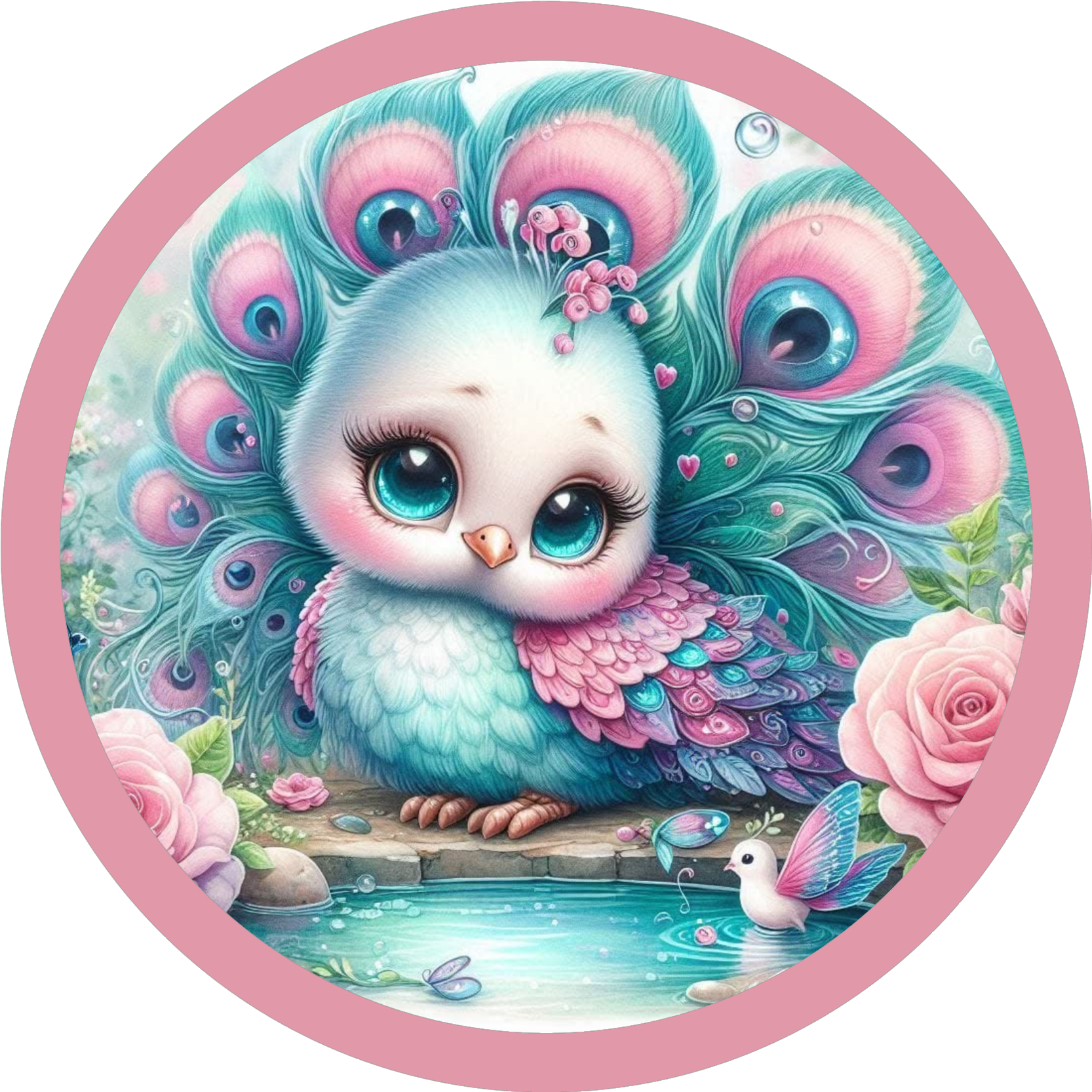 Valentine baby peacock feathers and roses 