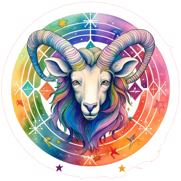 Colorful zodiac sign of Aries with a rainbow border 