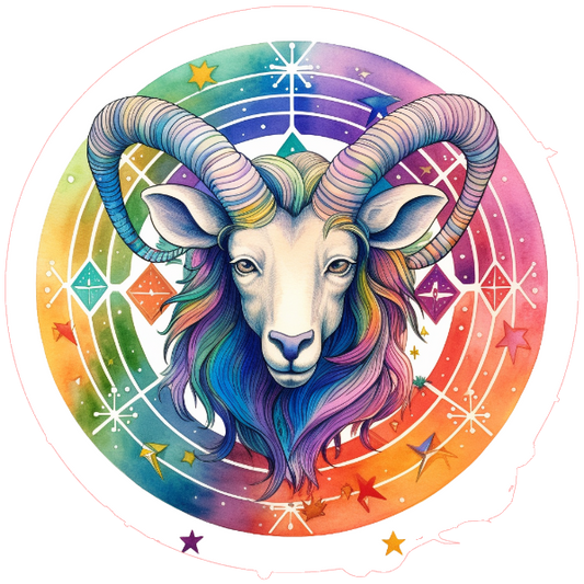 Colorful zodiac sign of Aries with a rainbow border 