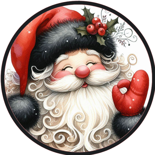 Cartoon Santa Claus with a red hat and white beard on a white background