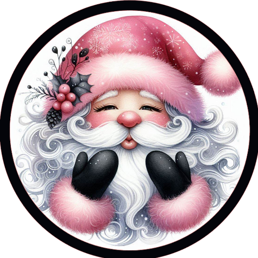 Cartoon santa with a pink hat and black shoes on a white background