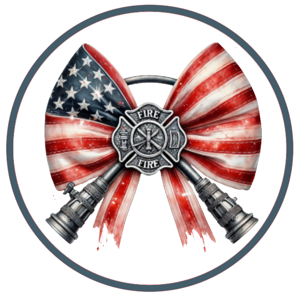 American flag design with fire department axe and helmet 