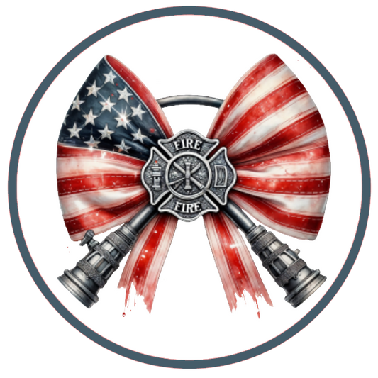 American flag design with fire department axe and helmet 