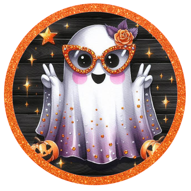 Ghost with Halloween-themed accessories 