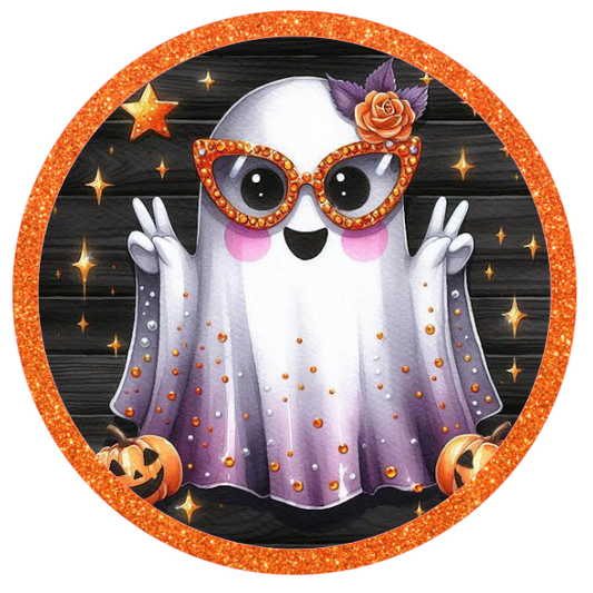 Ghost with Halloween-themed accessories 