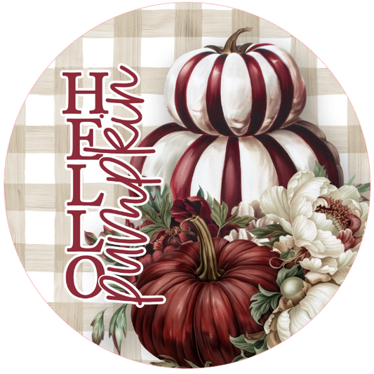 Pumpkins and 'Hello Autumn' text 