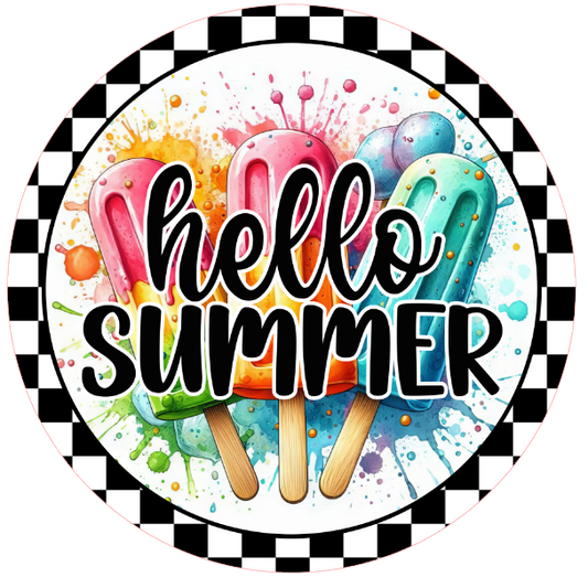 'Hello summer' text and colorful ice cream graphics 