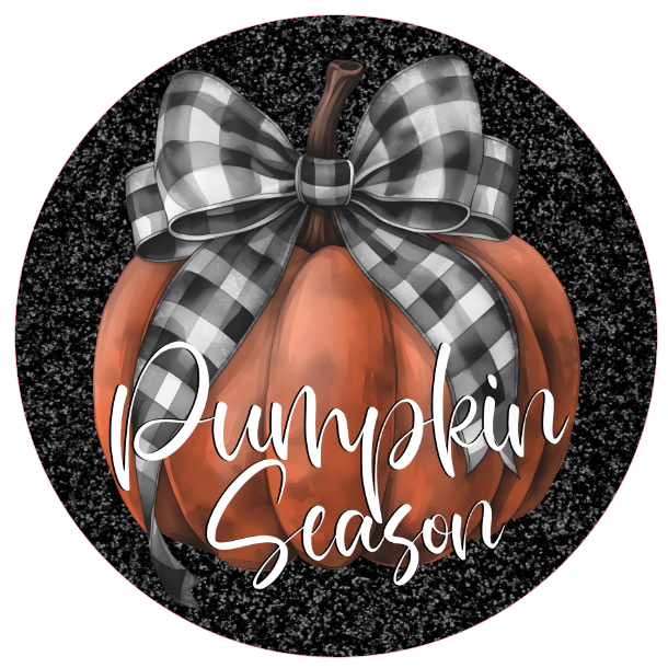 Pumpkin with a checkered bow and 'Pumpkin Season' text 