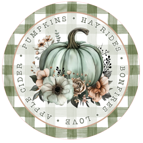 Pumpkin and floral elements with text hayrides and love