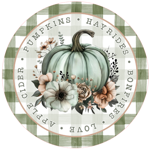 Pumpkin and floral elements with text hayrides and love