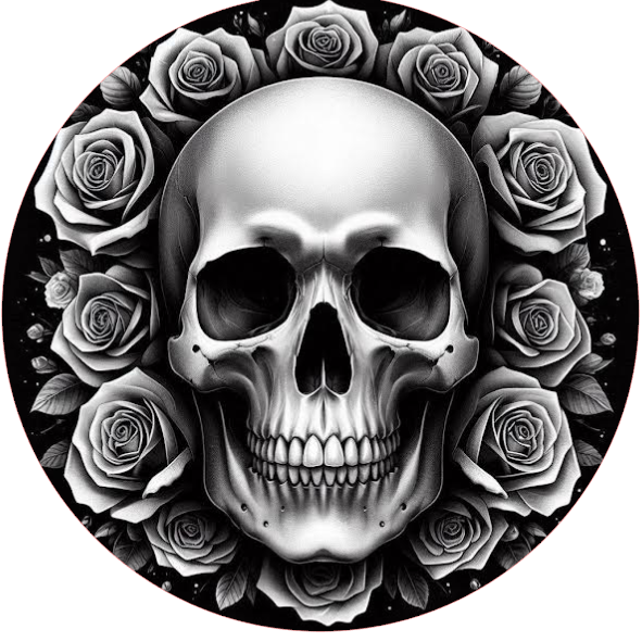 Skull surrounded by black roses 
