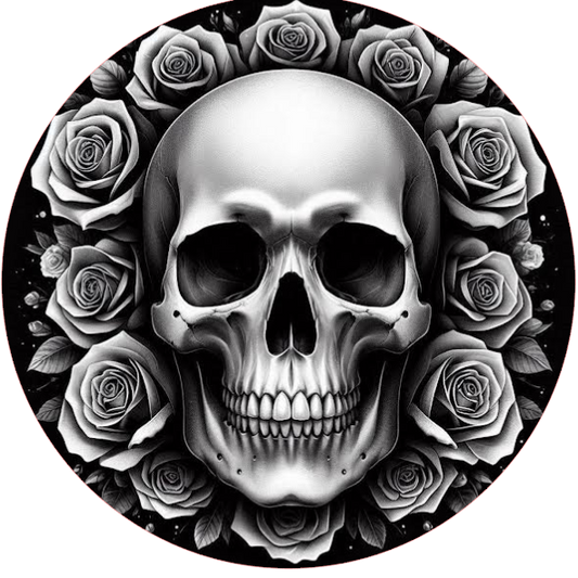 Skull surrounded by black roses 
