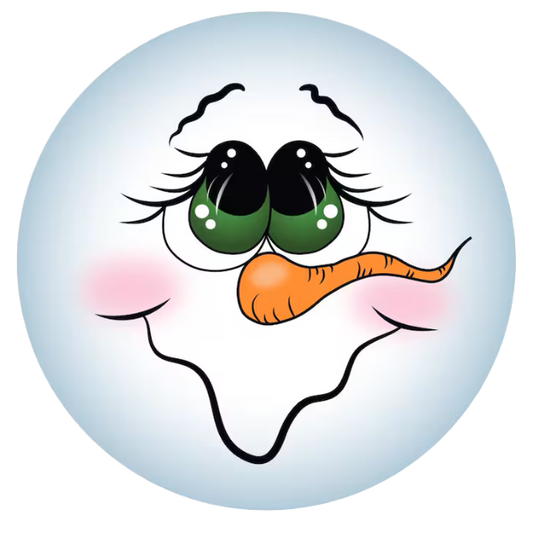 Cartoon snowman face with a blue bubble on a white background