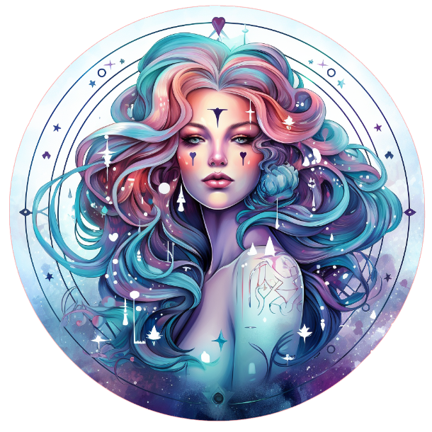 Illustration of a mermaid with colorful hair 