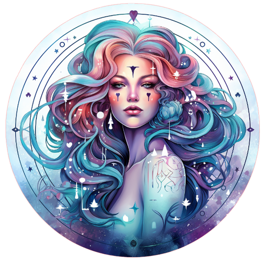 Illustration of a mermaid with colorful hair 