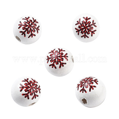 Painted white red and black snowflake wooden beads for crafting and wreath making