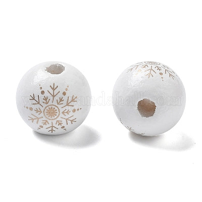 Painted white and gold snowflake wooden beads for crafting and wreath making