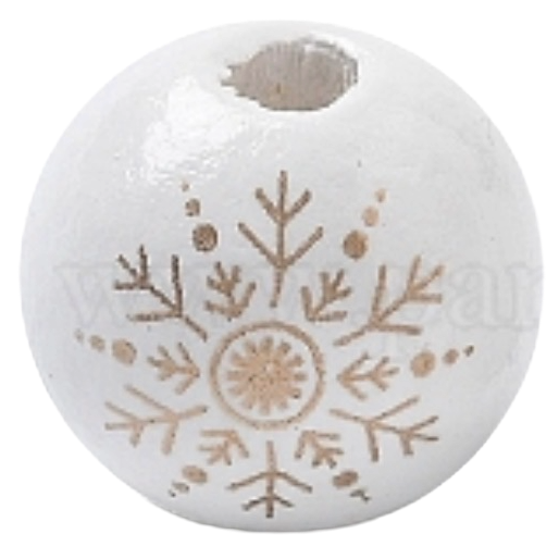Painted white and gold snowflake wooden beads for crafting and wreath making