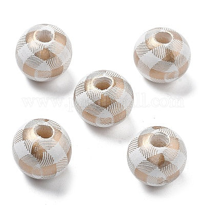 Painted white and gold check wooden beads for crafting and wreath making