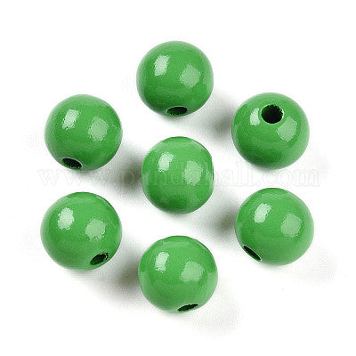 Painted green wooden beads for crafting and wreath making