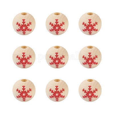 Painted red snowflake wooden beads for crafting and wreath making