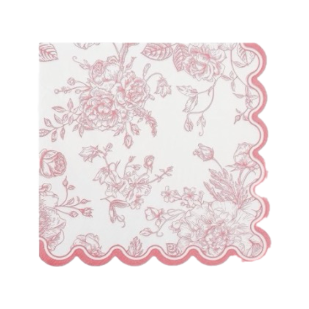White chinoiserie napkin with pink floral pattern 