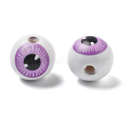 Painted white wooden beads with purple eyeballs for crafting and wreath making