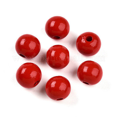 Painted red wooden beads for crafting and wreath making
