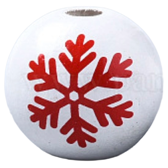 Painted white and red snowflake wooden beads for crafting and wreath making