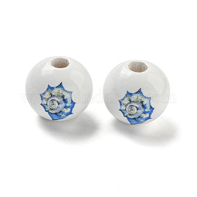 Painted white wooden beads with blue seashells for crafting and wreath making 