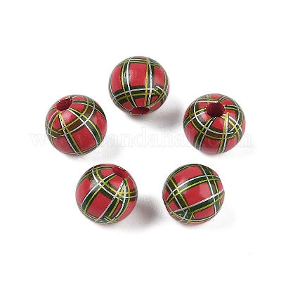 Tartan plaid painted wooden beads for crafting and wreath making. 