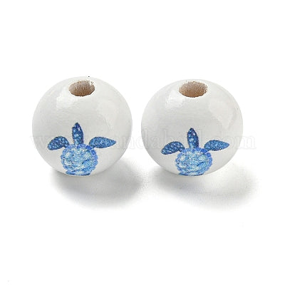 Painted white wooden beads with blue turtles for crafting and wreath making 