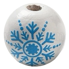 Painted white and blue snowflake wooden beads for crafting and wreath making