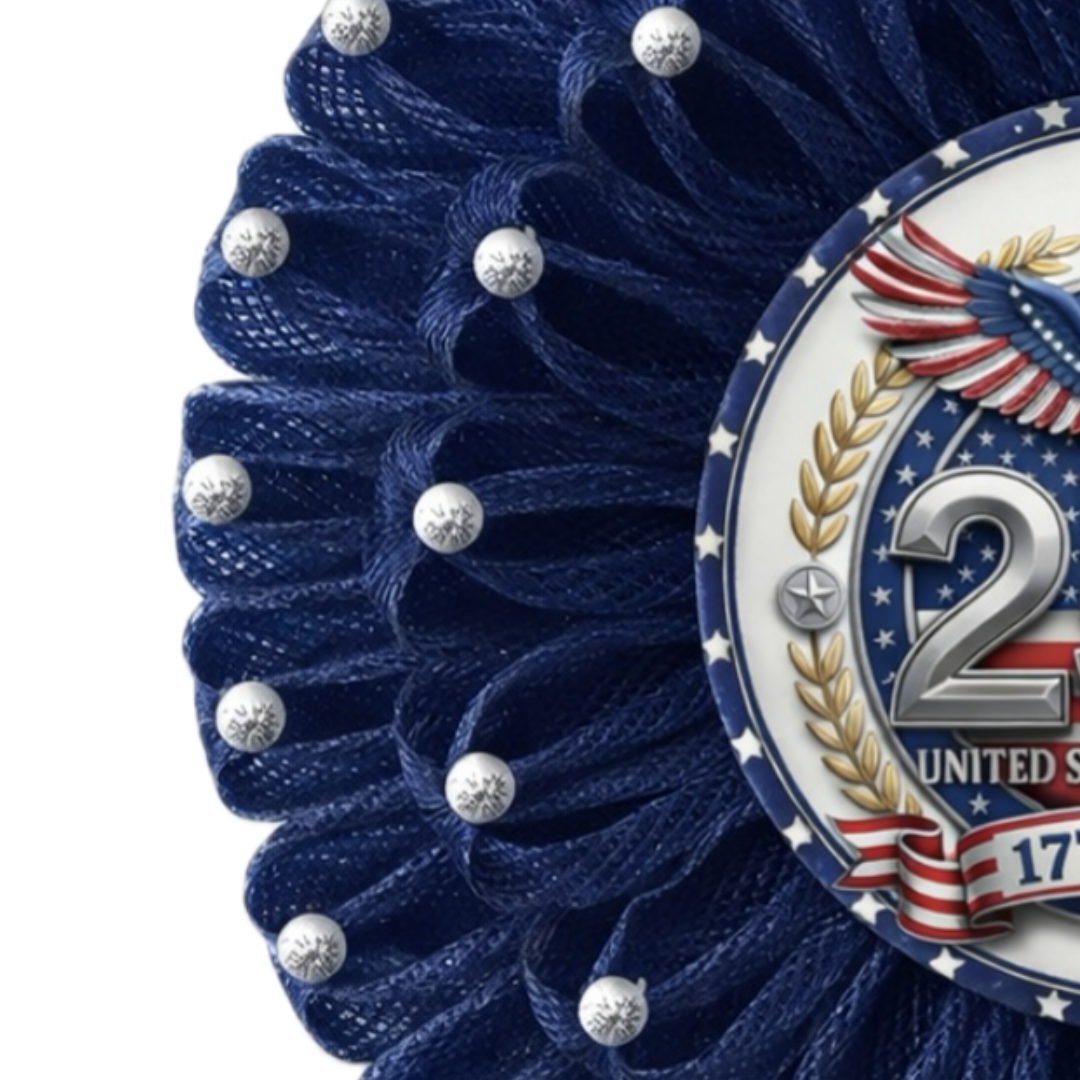 USA 250th anniversary eagle themed wreath mesh and sign with silver beads