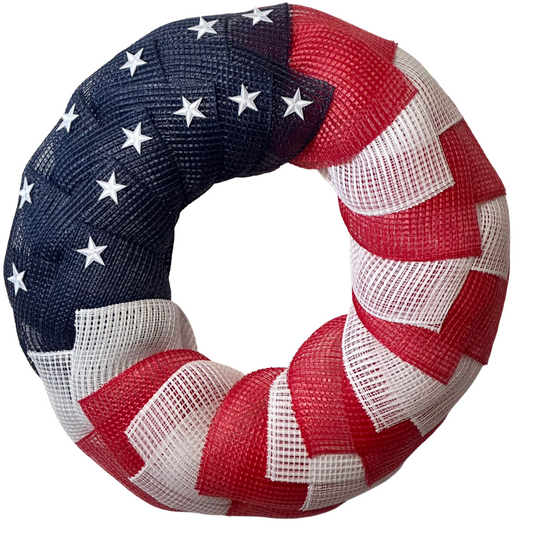 Red white and blue American flag themed wreath with white stars designed by Monkey's Creations