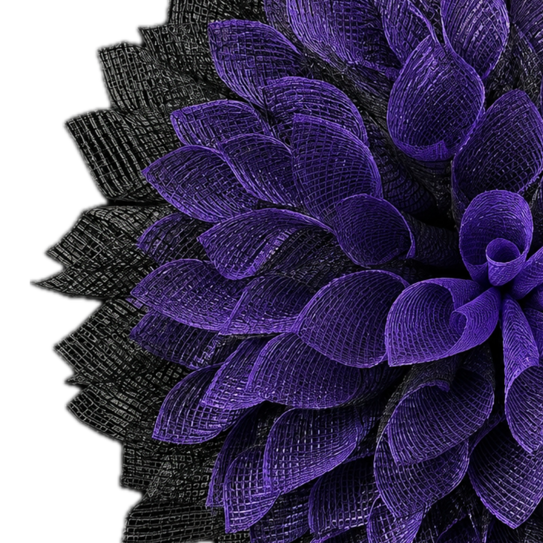 Purple and black deco mesh dahlia flower wreath by Monkey's Creations