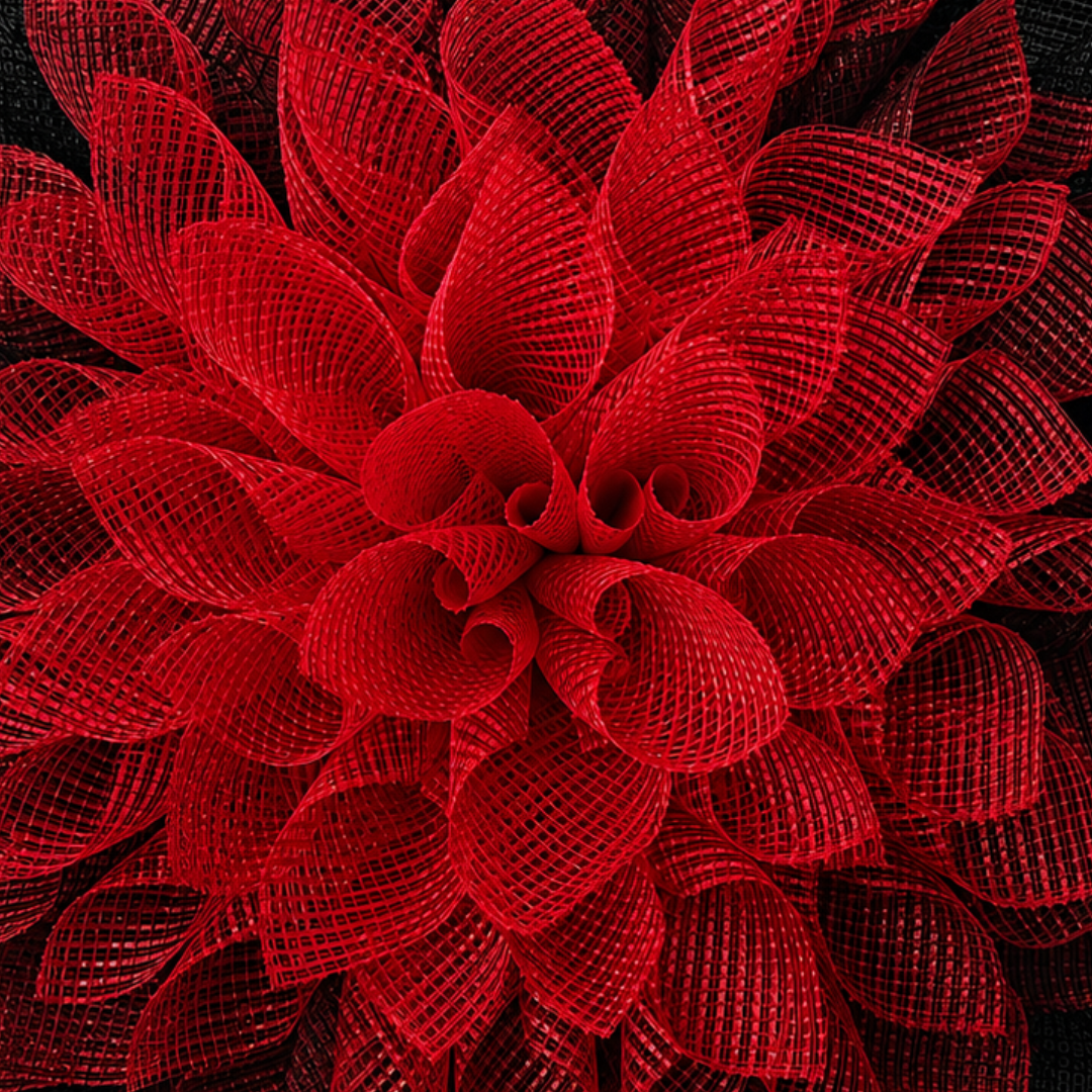 Red and black deco mesh dahlia flower wreath by Monkey's Creations