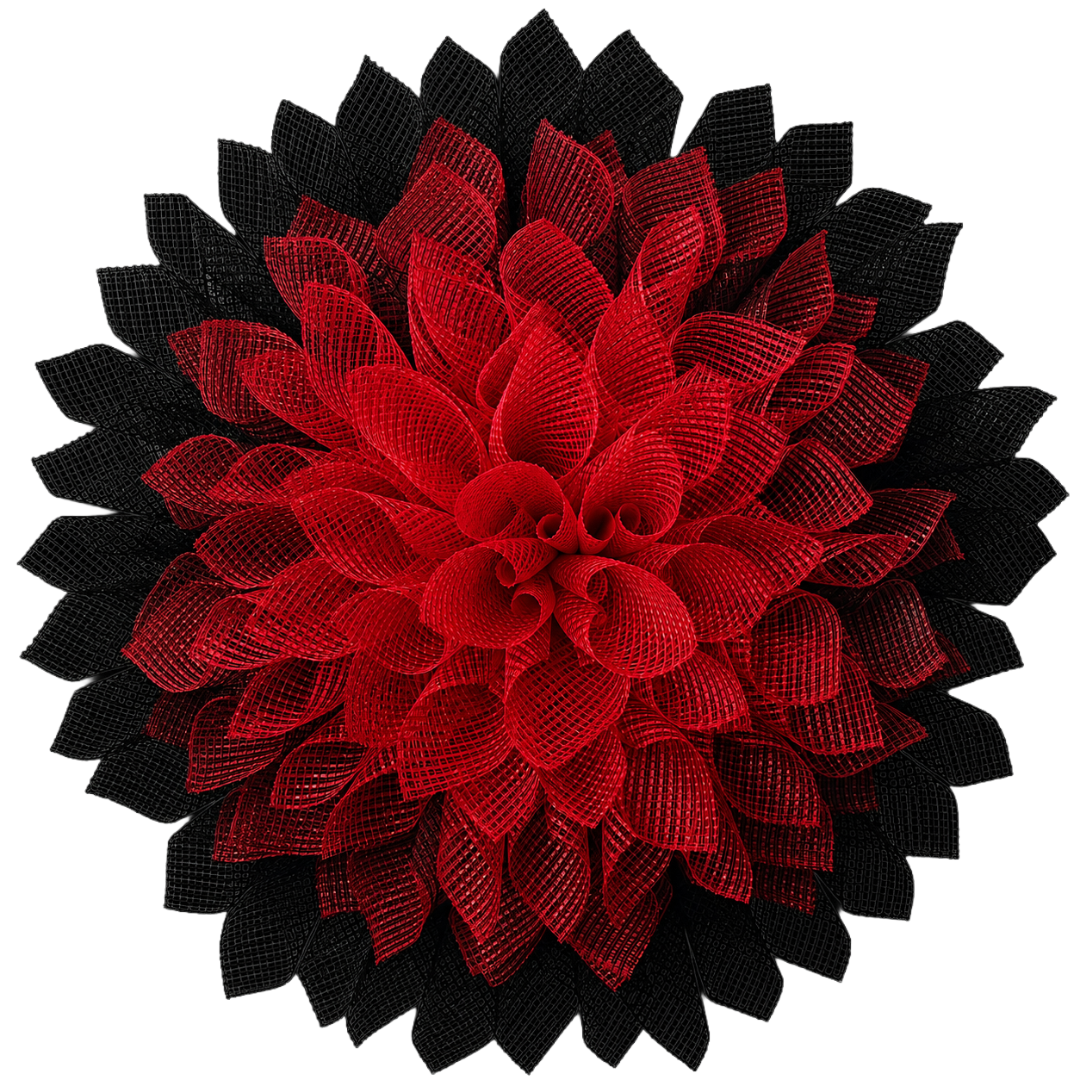 Red and black deco mesh dahlia flower wreath by Monkey's Creations