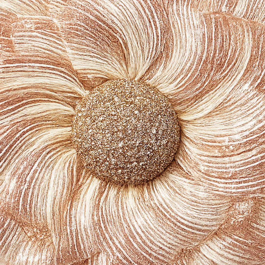 A large rose gold deco mesh flower wreath with layered petals in a rose gold tone, surrounding a glittery gold center by Monkey's Creations. 