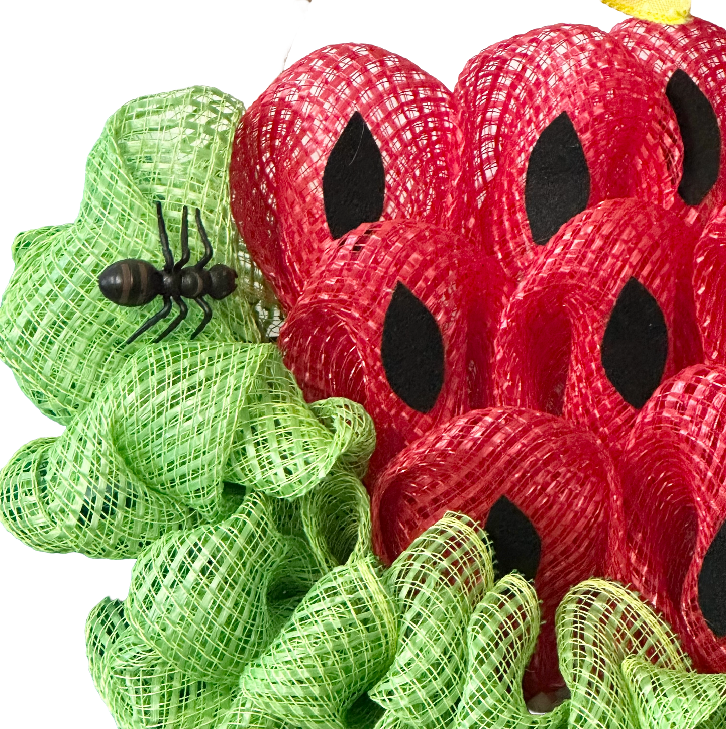 Watermelon slice deco mesh wreath with a bright ribbon bow by Monkey's Creations. 