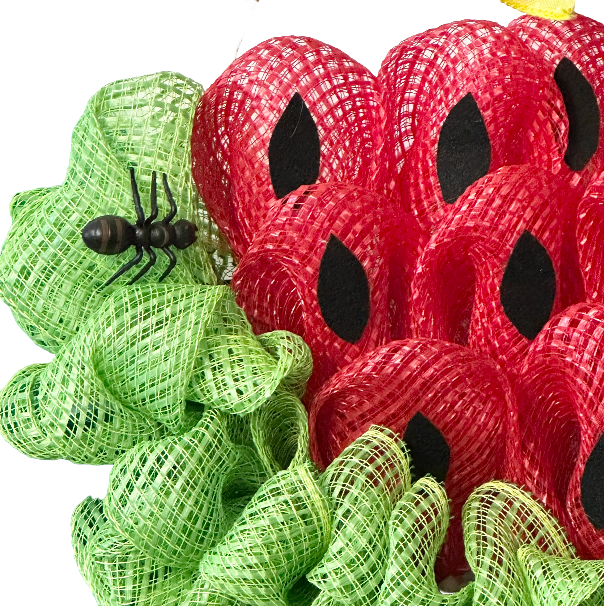 Watermelon slice deco mesh wreath with a bright ribbon bow by Monkey's Creations. 