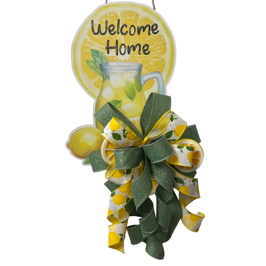 Lemonade door hanger with a sage and lemon slice ribbon bow by Monkey's Creations