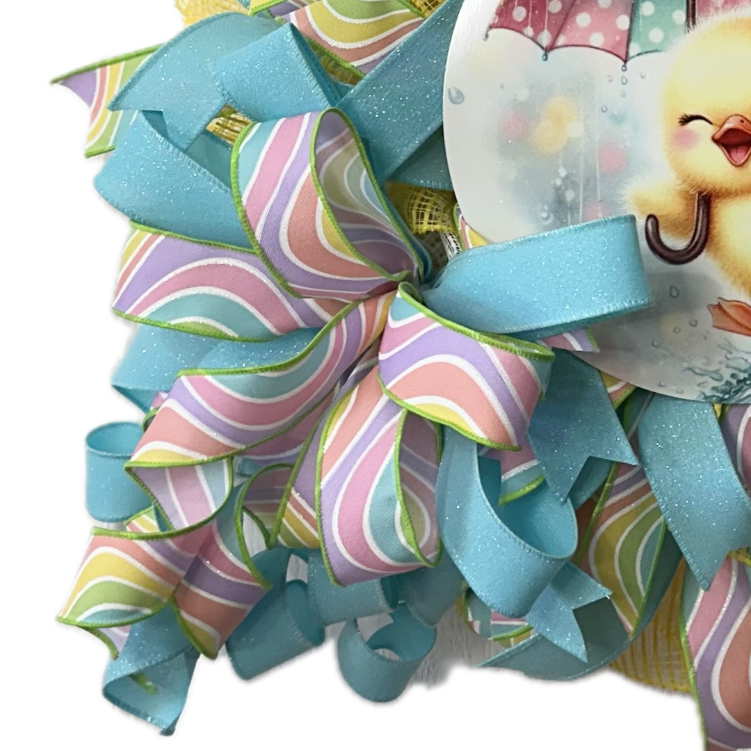 Pastel wreath bow made from ribbons