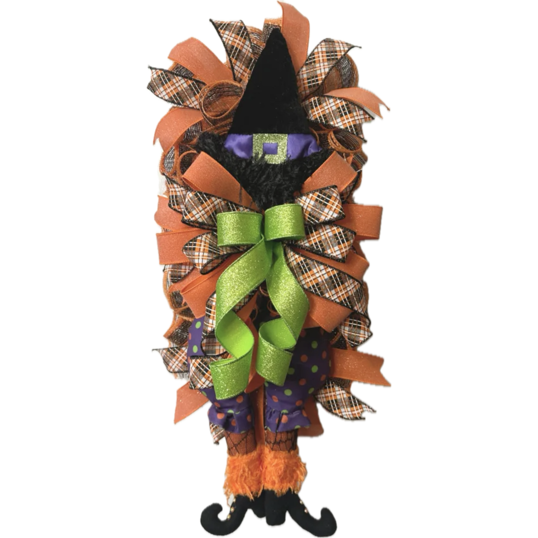 black and orange halloween witch swag wreath