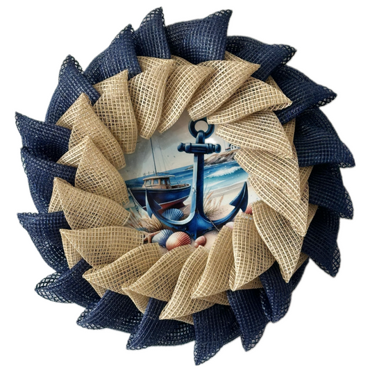 Nautical-themed wreath with anchor and boat design 
