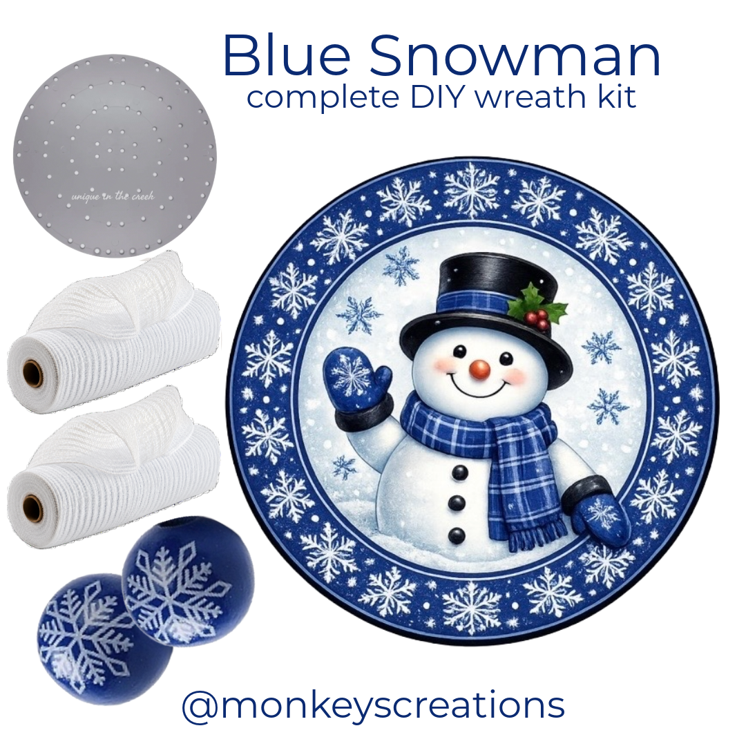 Blue Snowman DIY wreath kit by Monkey's Creations - Christmas in July. 