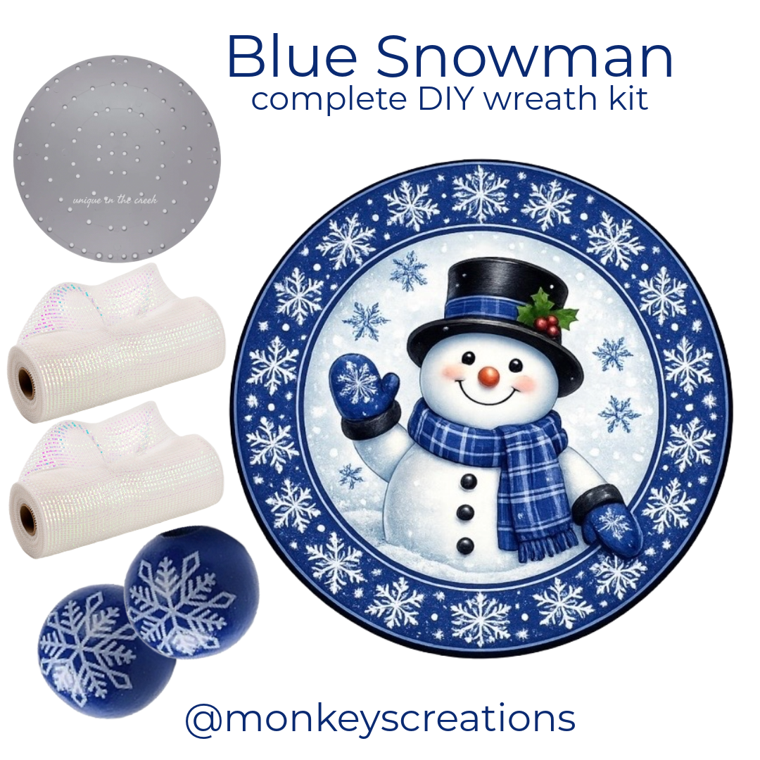 Blue Snowman DIY wreath kit by Monkey's Creations - Christmas in July. 