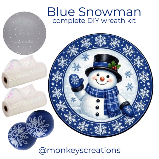 Blue Snowman DIY wreath kit by Monkey's Creations - Christmas in July. 