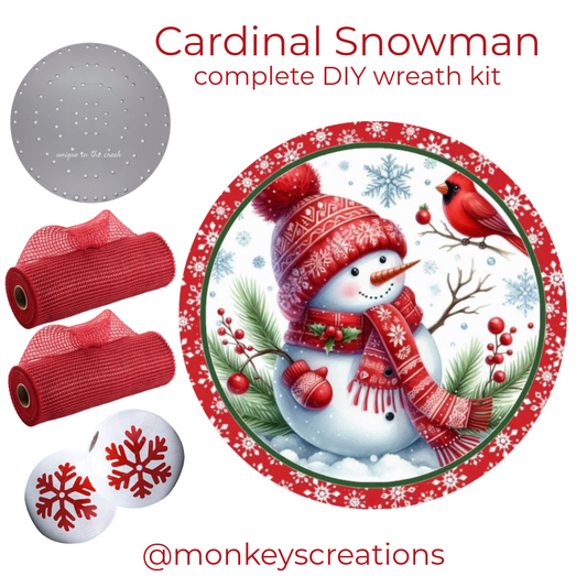 Cardinal Snowman DIY wreath kit by Monkey's Creations - Christmas in July. 