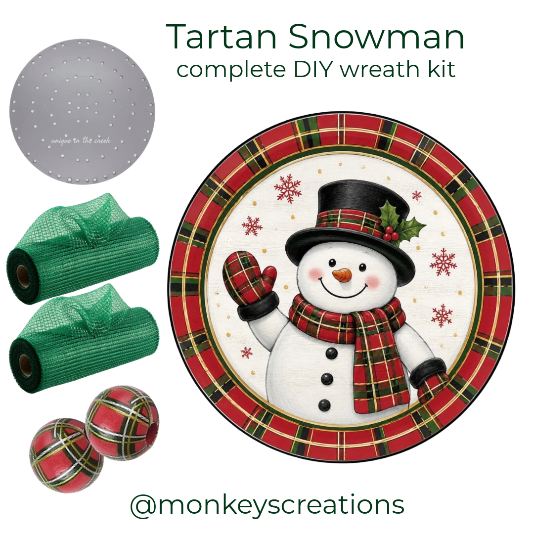 Tartan Snowman DIY wreath kit by Monkey's Creations - Christmas in July. 